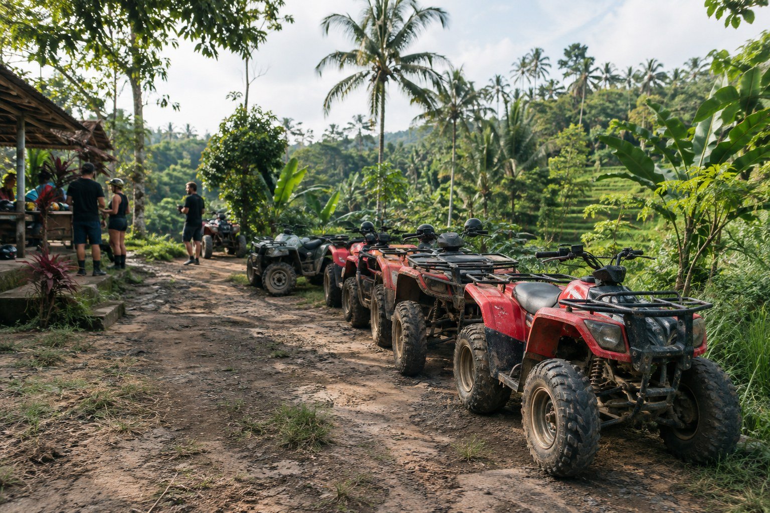 ATV tour base on a tropical trail in the Ubud area of Bali