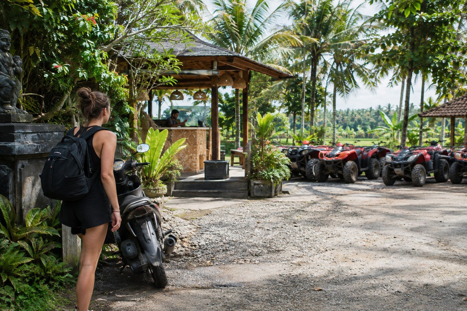 Traveler arriving independently at a Bali ATV tour base